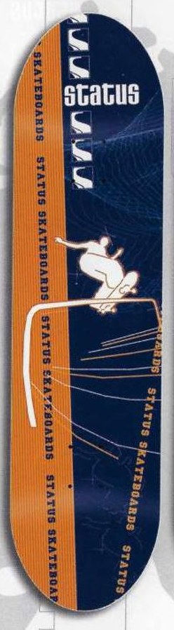 Status Frontside Boardslide deck in the Syndrome Distribution 2001 Fall