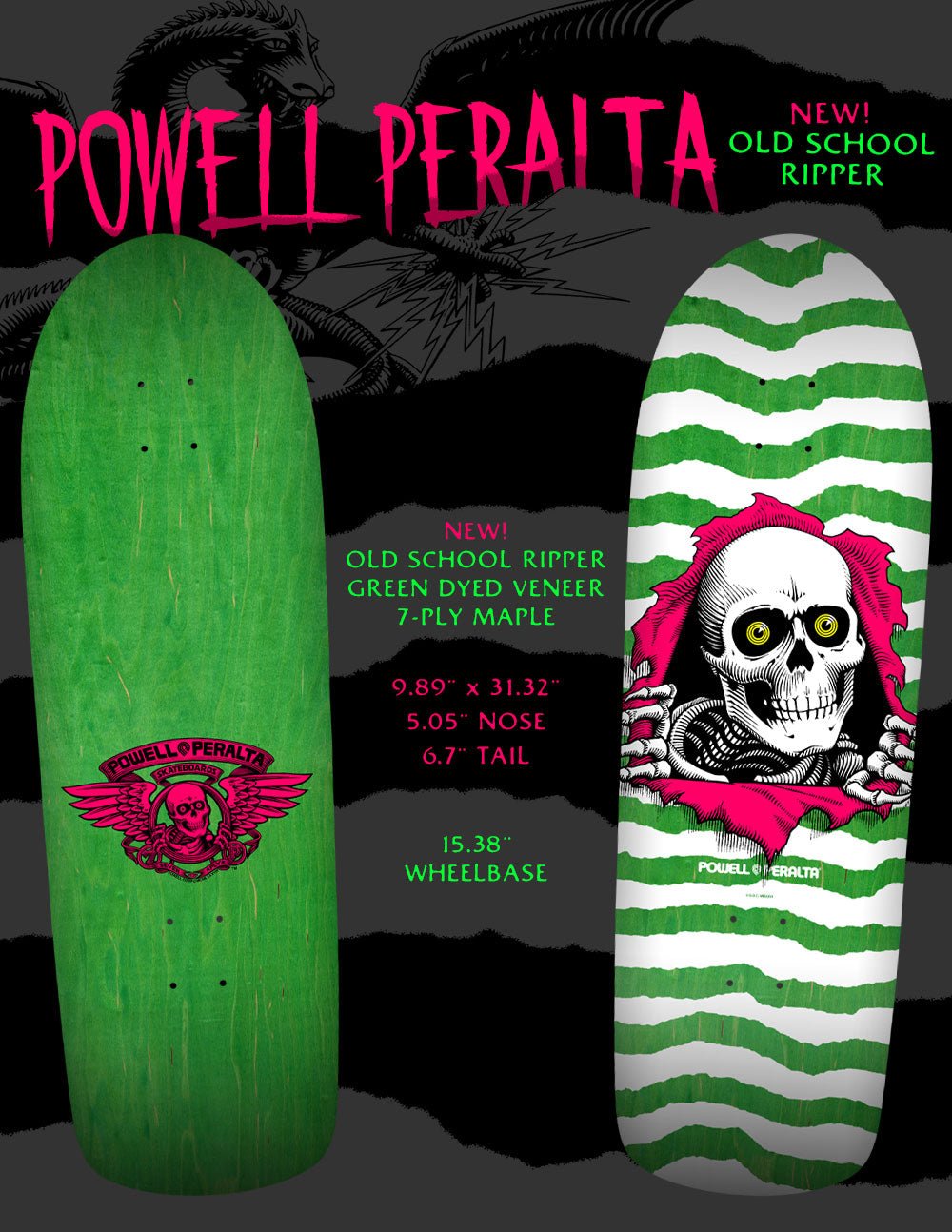 Powell Peralta Old School Ripper Green/Black deck