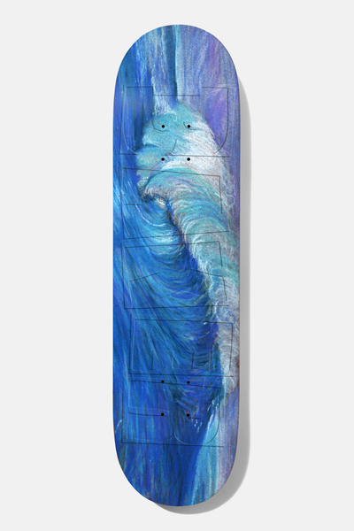 Baker Rowan 50 Year Storm 8.25 skateboard deck: Painted close-up of a large breaking wave in blues, teals and white, with faint outlined Baker letters over the top.