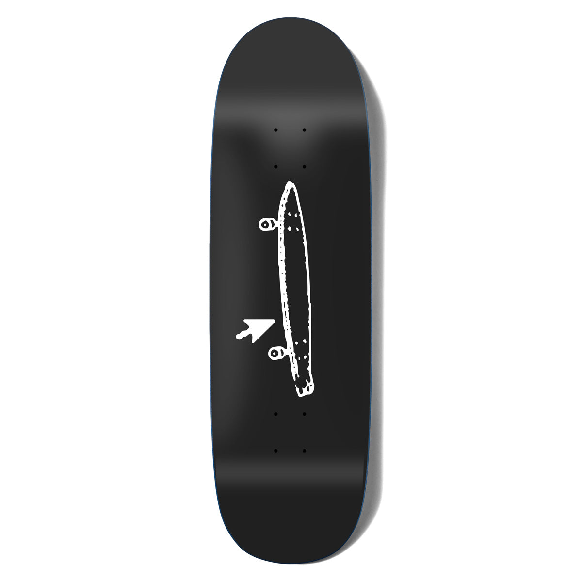 Crailtap Crail Logo Cruiser Couch skateboard deck: Plain black cruiser deck with a rough white outline drawing of a pintail longboard seen from the side, with a white mouse-pointer arrow beside it.