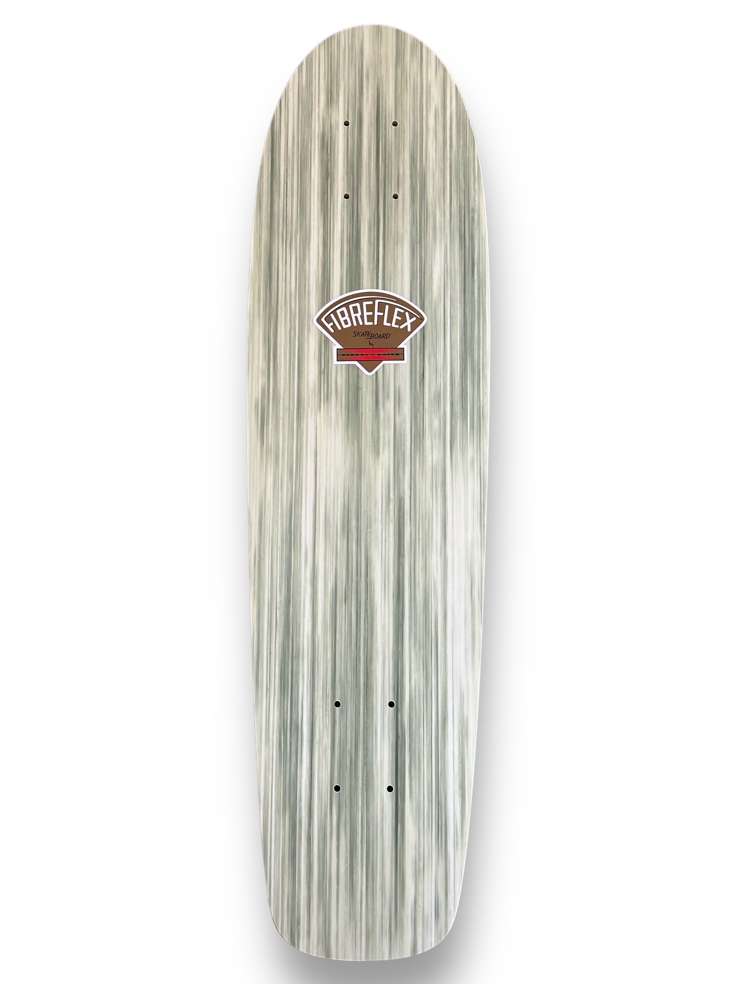G&S Fibreflex TeamRider - Green Abstract skateboard deck: Old-school cruiser shape with a soft, streaked green and white grain effect along its length, and a small brown fan-shaped Fibreflex Skateboard badge near the top.