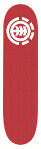 Element Lion Pattern skateboard deck: A white Element circular logo with a tree-leaf symbol at the nose of a plain red deck, which has a faint repeating tonal pattern.
