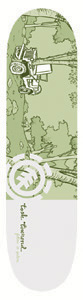 Element Tosh Townend The Day After skateboard deck: Pale green line illustration of a digger or tractor among felled trees in woodland, fading to a plain white lower half. Element logo in white and a handwritten Tosh Townend signature near the bottom.