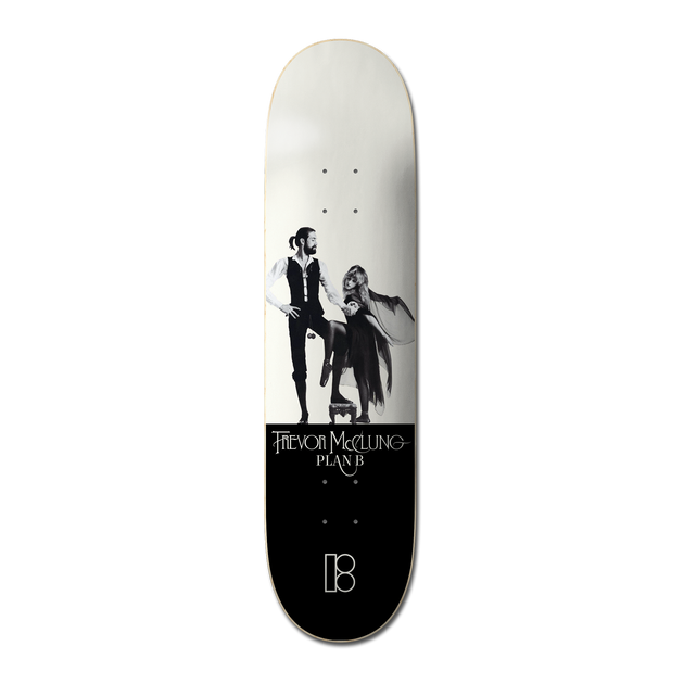 Plan B TREVOR McCLUNG SONGBIRD - PRO skateboard deck: Black and white photograph of a man in a waistcoat and a woman in a flowing dark dress posing around a small stool, in the style of a classic album cover. Rider name and Plan B logo on a black lower panel.