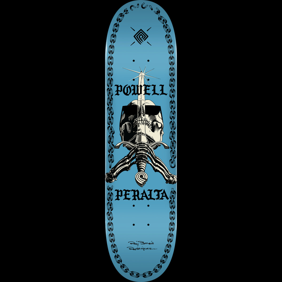 Powell Peralta Skull And Sword Chainz Blue - Shape 249 deck