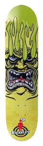 Girl Howard Rickkles skateboard deck: Close-up of a snarling green-yellow monster face with a thick lime slime dripping over its brow, in a cartoon style. The Girl logo and 'Rickkles' name appear at the bottom.