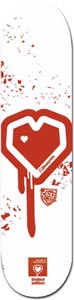 Blueprint Perpetual Grn Ltd. skateboard deck: Red dripping heart with a pixel-like inner heart on a white deck, surrounded by red splatter fragments, with a small crest and a red Blueprint 'limited edition' label at the tail.