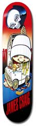 Blind Craig Icecream skateboard deck: Cartoon of a white ice-cream van with its roof peeled open, spilling ice cream and cones, while a large skull floats above it against a red-to-blue gradient. Rider name in red lettering at the tail.