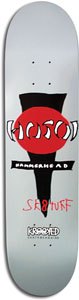 Krooked Hosoi Sk8tuff Gry skateboard deck: Grey deck with a red circle on a black downward-pointing wedge, carrying a Hosoi-style logo with 'Hammerhead' beneath, and red handwritten 'Sk8tuff'. Krooked logo at the bottom.