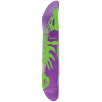 Foundation F Skeleton Green Rail skateboard deck: Large stylised skeleton drawn in bold green shapes on a purple deck, with a skull at the nose and ribs and limbs running down the board. Small Foundation star and moon logo at the tail.