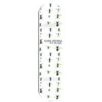 Toy Machine Stephens Bugs skateboard deck: White deck with repeating columns of small insects, such as beetles and flies, in green, teal, brown and black, with small centre text.