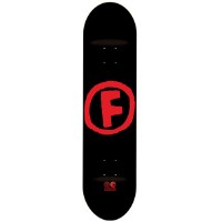 Foundation Doodle F Black/Red PP skateboard deck: Red hand-drawn letter F inside a rough circle, centred on a plain black deck, with a small logo at the tail.