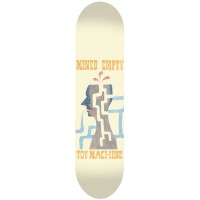 Toy Machine Mined Empty skateboard deck: Stylised grey and blue profile of a head with a maze-like channel running through it and a red spout on top, under orange western-style lettering, on a cream deck.