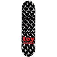 Toy Machine Runner Black PP skateboard deck: Repeating pattern of small white running skeleton figures on black in diagonal rows, with a red 'toy machine' logo in the lower half.