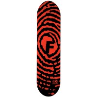 Foundation Skate Crime Red/Black skateboard deck: Large fingerprint pattern in red and black with a bold letter F in the centre.