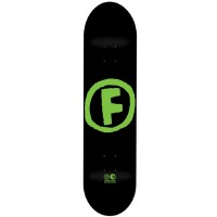 Foundation Doodle F Black/Green PP skateboard deck: Hand-drawn style green letter F inside a rough circle, centred on a plain black deck, with a small logo at the tail.
