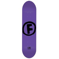 Foundation Doodle F Purple/Black PP skateboard deck: Hand-drawn style black letter F inside a rough circle, centred on a plain purple deck, with a small logo at the tail.