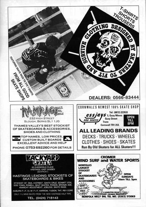 Skaterags, Essjays, Rampage, Backyard and Cromer Adverts