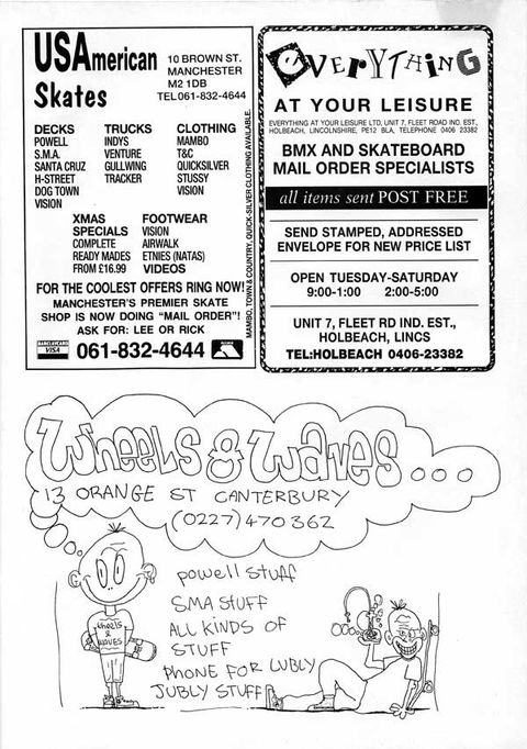 USA American Skates, Everything at Your Leisure plus Wheels and Waves Adverts