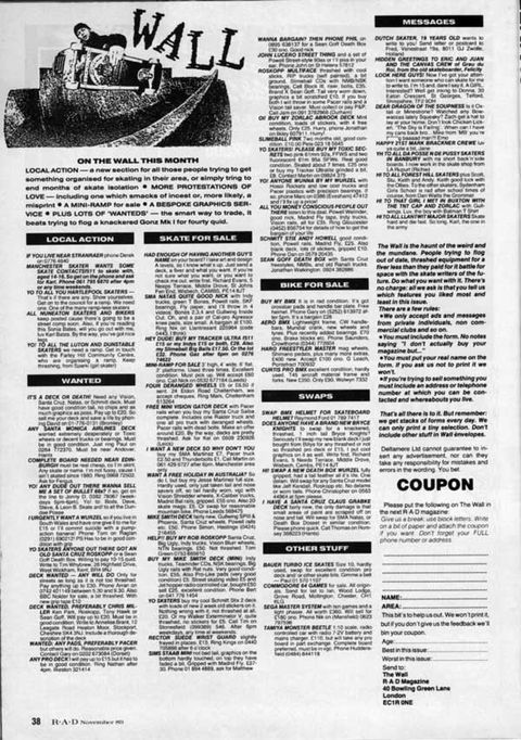 Skateboard Classified Adverts November 1989