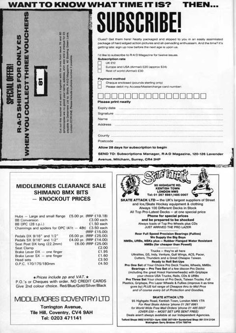 Skate Attack and Middlemore's BMX Adverts November 1989
