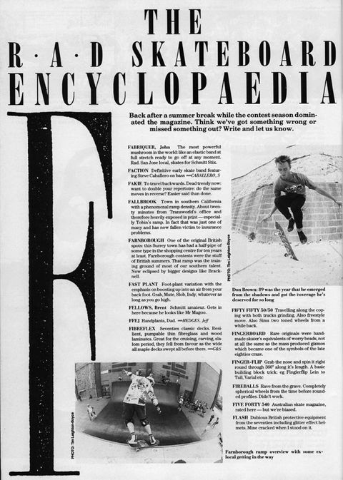 Encyclopaedia of Skateboarding: F, 1989 Style