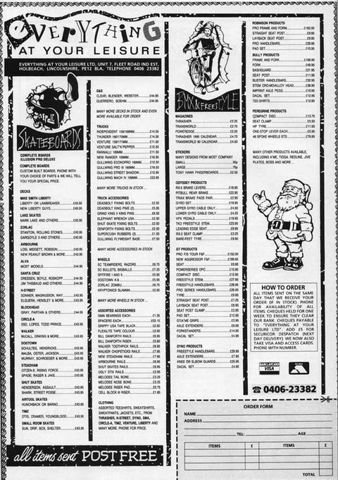 Skateboard Mail Order: Everything at Your Leisure: December 1989
