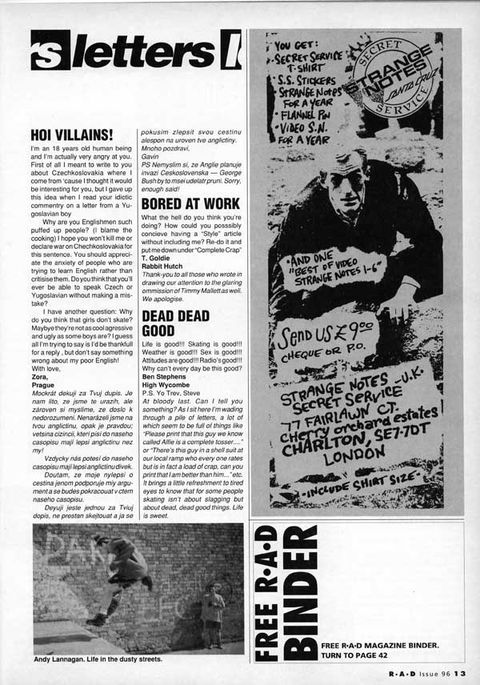 Letters from Tym Goldie and Prague Skaters