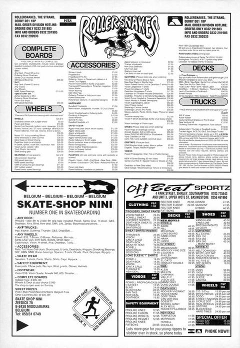 Rollersnakes, Off-beat and Skateshop Nini skateboard mail order adverts
