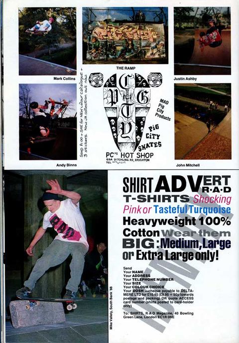 Mike Vallely R.a.D T Shirt and Pig City Skate Shop Adverts