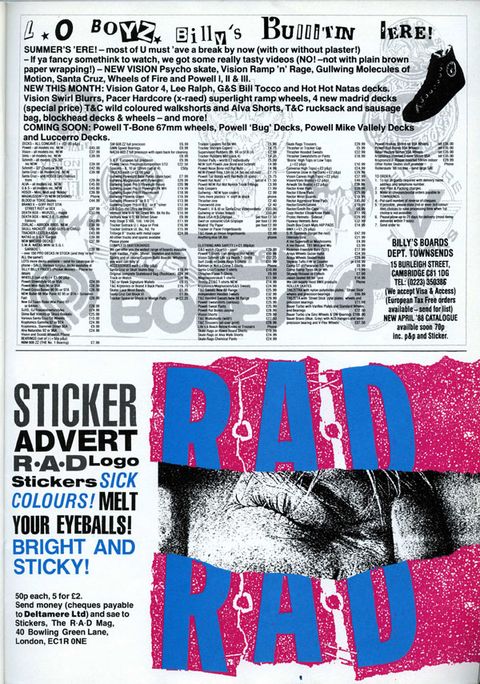 R.a.D Magazine Stickers and Billy's of Cambridge Advert