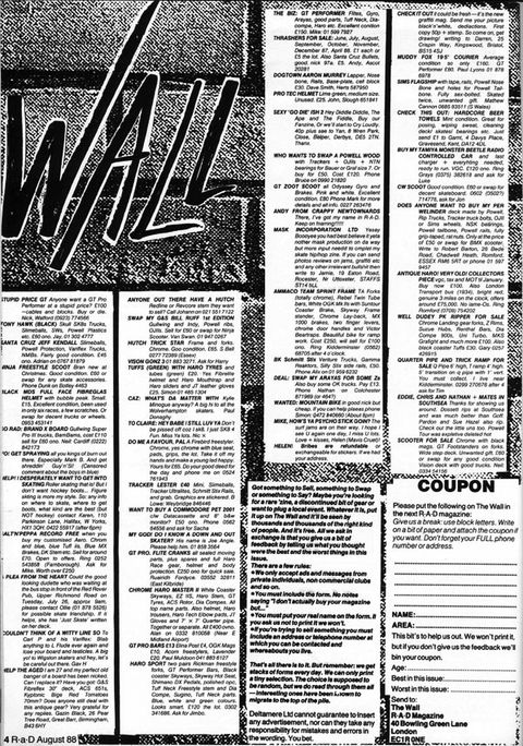 Free skateboard classified adverts from 1988