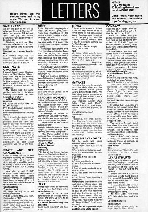 Readers Letters from Issue 58 of R.a.D Magazine