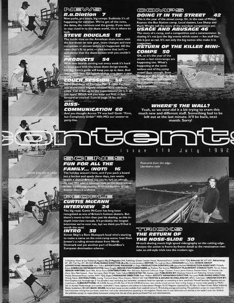 Contents of Issue 110 of Rad Magazine, July 1992
