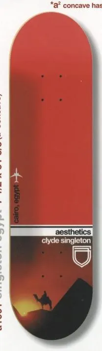 Aesthetics Singleton Egypt deck in the Aesthetics Skateboards Spring/Summer 2001 Catalog
