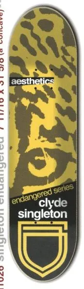 Aesthetics Singleton Endangered deck in the Aesthetics Skateboards Spring/Summer 2001 Catalog