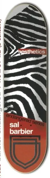 Aesthetics Barbier Endangered deck in the Aesthetics Skateboards Spring/Summer 2001 Catalog