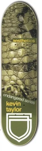 Aesthetics Taylor Endangered deck in the Aesthetics Skateboards Spring/Summer 2001 Catalog