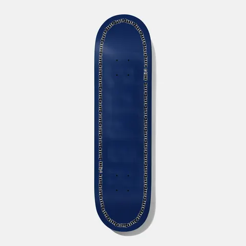 Baker T - Funk Blue Edge 8.0 skateboard deck: Plain navy blue deck with a faint tone-on-tone Baker block logo and a border of repeated black and white Baker wording running around the edge.