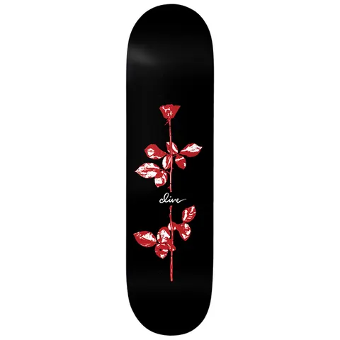 Birdhouse Clive Dixon Violation 8.25 skateboard deck: Black deck with a red and white illustrated rose on a long stem with leaves, with the rider's name in white script at the centre of the stem.