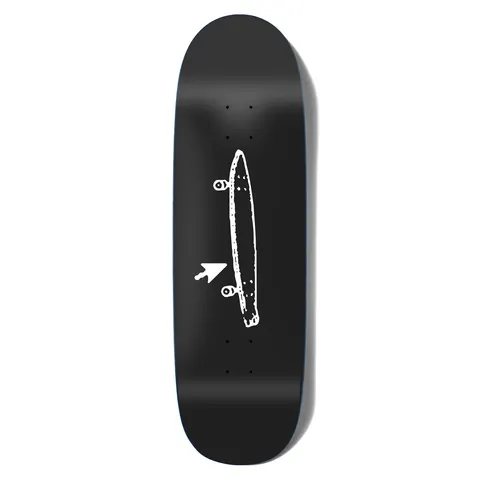 Crailtap Crail Logo Cruiser Couch skateboard deck: Plain black cruiser deck with a rough white outline drawing of a pintail longboard seen from the side, with a white mouse-pointer arrow beside it.