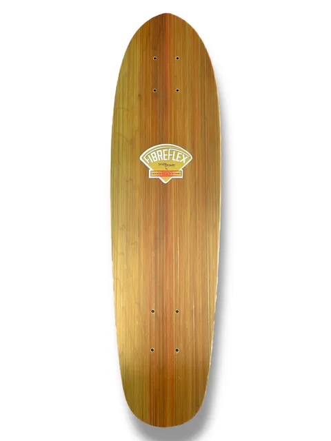 G&S Fibreflex BowlRider - Olive Rust skateboard deck: Cruiser-shaped deck in natural wood veneer with olive and rust-orange streaks showing through. A small cream and gold fan-shaped Fibreflex logo is printed at the centre.