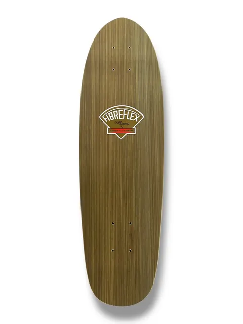 G&S Fibreflex BowlRider XL - Olive Stripe skateboard deck: Plain olive-brown striped laminate wood deck with no graphic apart from a small fan-shaped Fibreflex Skateboard logo in cream and red near the nose. Rounded old-school pool shape.