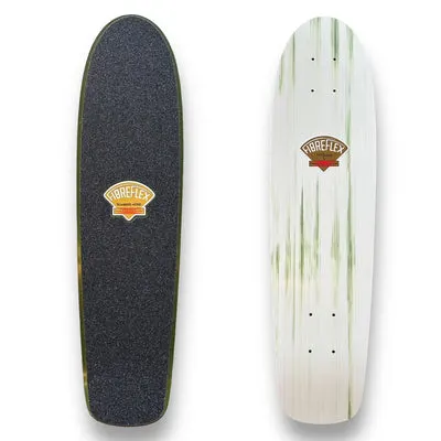G&S Fibreflex TeamRider - 2 Tone - Green Top + Green Abstract Bottom skateboard deck: Cruiser-shaped deck shown from both sides: black grip tape with an orange and brown Fibreflex badge on top, and a white underside with soft green streaks and the same badge.