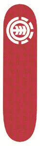 Element Lion Pattern skateboard deck: A white Element circular logo with a tree-leaf symbol at the nose of a plain red deck, which has a faint repeating tonal pattern.