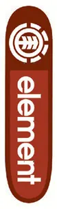 Element Capsule skateboard deck: Element logo on a rust-red deck: white circular tree emblem at the nose above large white lowercase element lettering running down the board in a lighter red panel.