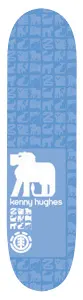 Element Kenny Hughes Chromatic skateboard deck: Blue deck with a repeating tonal grid of animal silhouettes. A large white elephant-like animal emblem sits in a panel near the bottom, with the rider's name beneath and the Element tree logo at the foot.