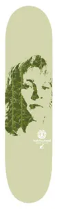 Element Tosh Townend Non-Series skateboard deck: Stencil-style portrait of a long-haired person's face, the hair formed from green leaf patterns, on a pale sage deck with a small Element logo and name below.