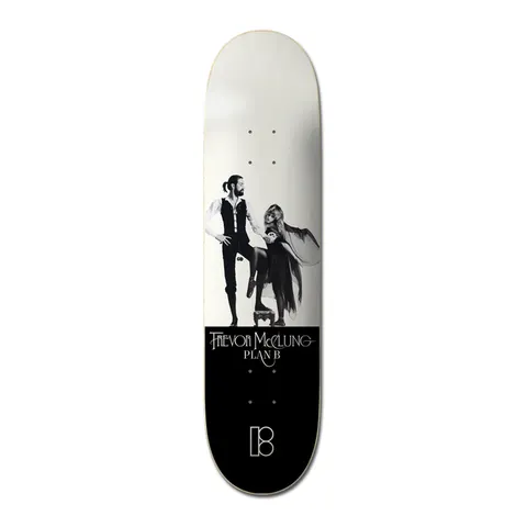 Plan B TREVOR McCLUNG SONGBIRD - PRO skateboard deck: Black and white photograph of a man in a waistcoat and a woman in a flowing dark dress posing around a small stool, in the style of a classic album cover. Rider name and Plan B logo on a black lower panel.