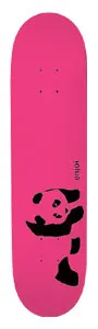 Enjoi Panda Pink skateboard deck: A black stencil-style panda hangs over the lower edge of a plain hot pink deck, with the small Enjoi name printed vertically above it.